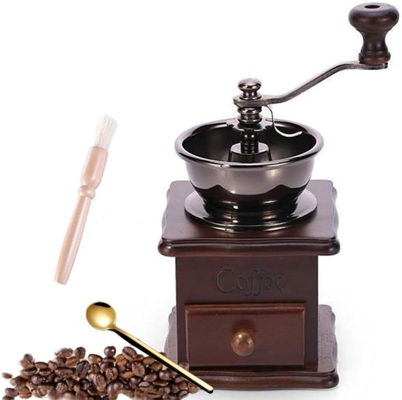 Eitonbu Wooden Manual Coffee Grinder Vintage Style Hand Coffee Mill Burr Coffee Grinder with Ceramic Hand Crank,Wooden Manual Coffee Grinder Cleaning Brush (Dark Brown Upgraded Version) - Image 1